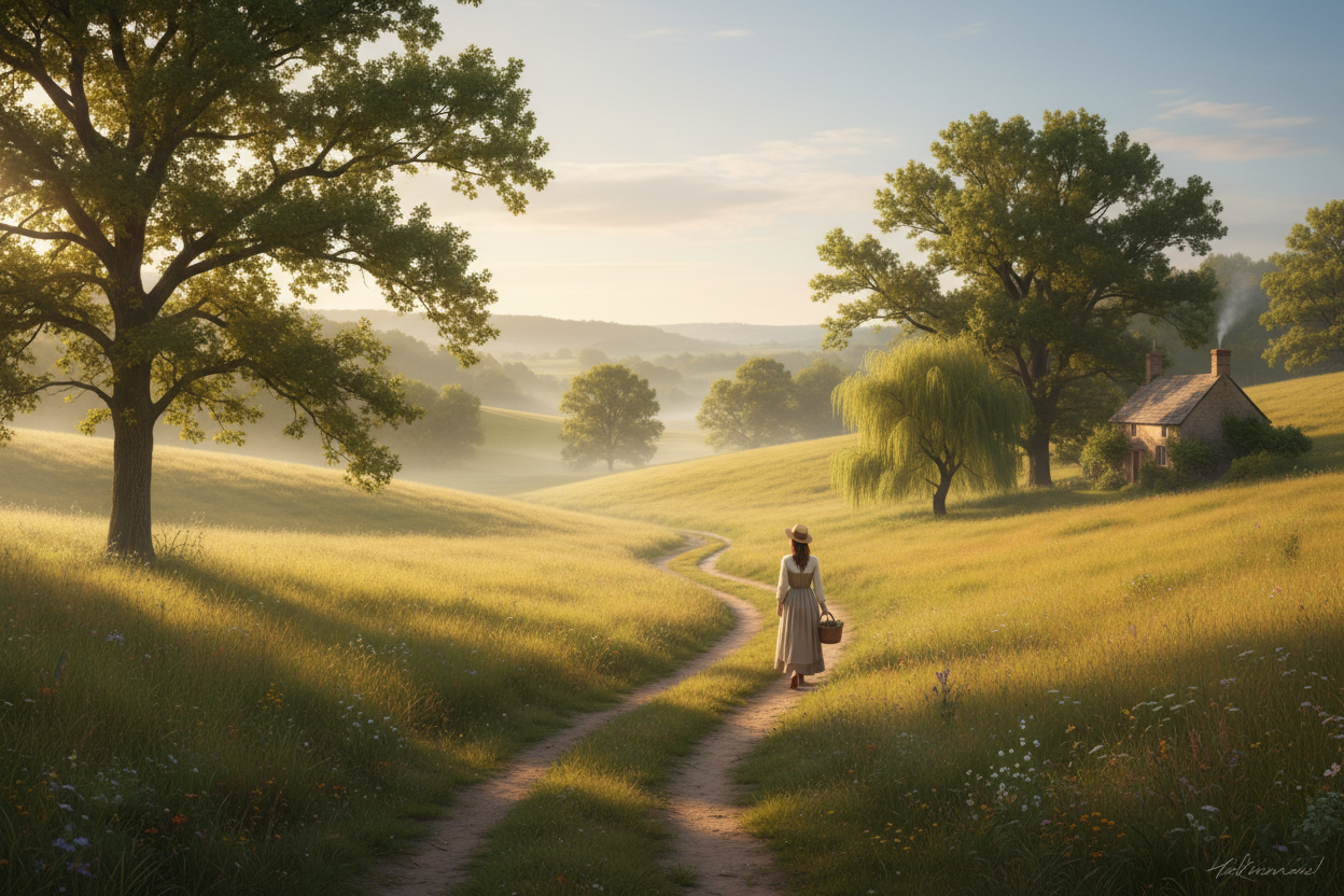 Walking fields trees calm 